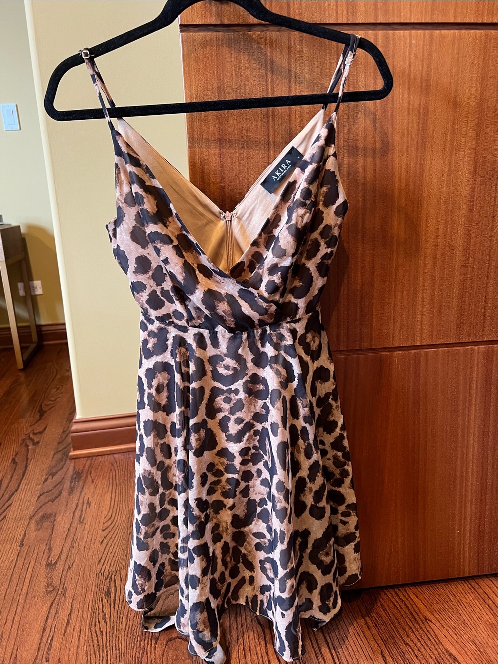 AKIRA Leopard-Print Slip Dress in Beige & Black